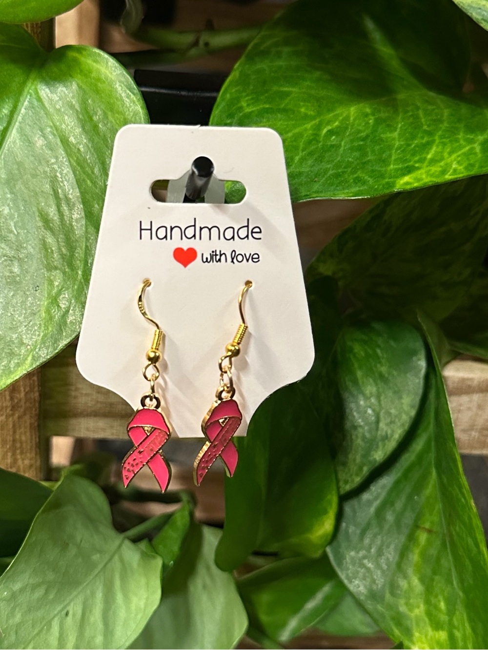 🎀 Gold & Pink Breast Cancer Awareness Fashion Hook Earrings | Lightweight🎀